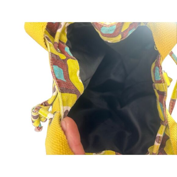 Ecototes Canvas Drawstring Bucket Backpack Geometric Print Yellow Brown - Picture 12 of 14